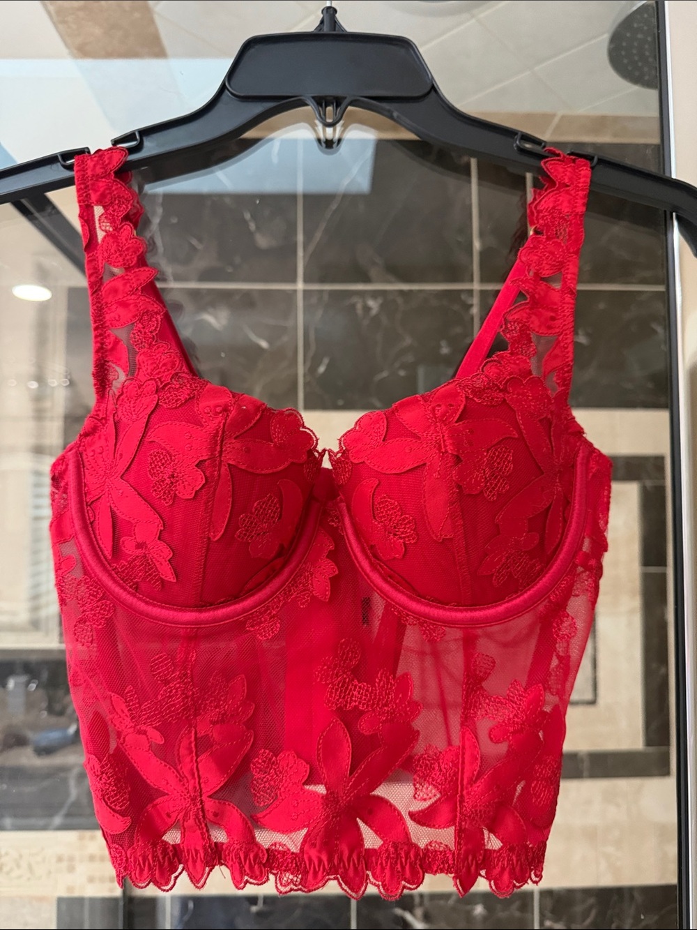 Victoria's Secret Red Floral Lace Longline Bra